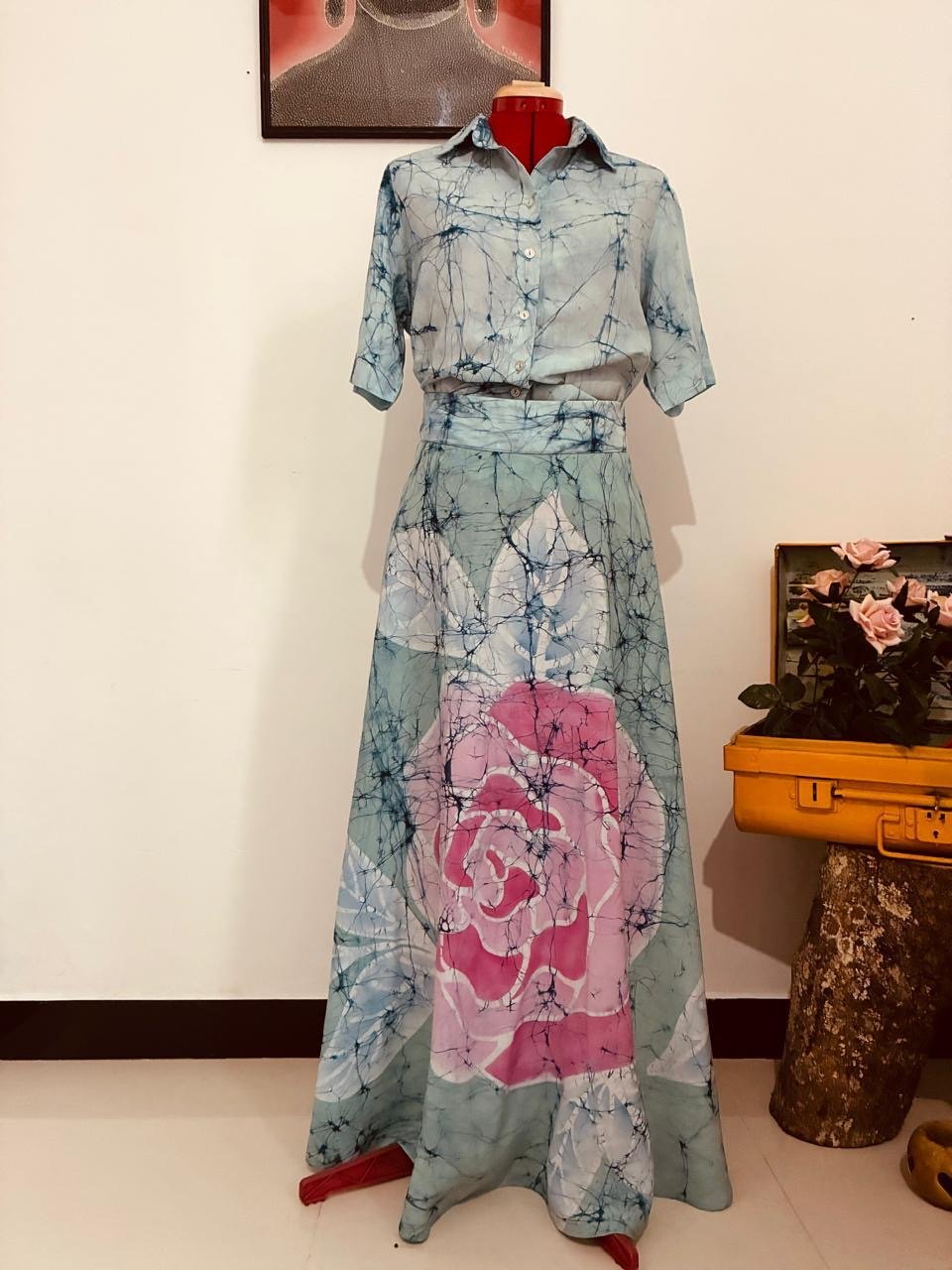 Aqua Batik Floral Maxi Dress