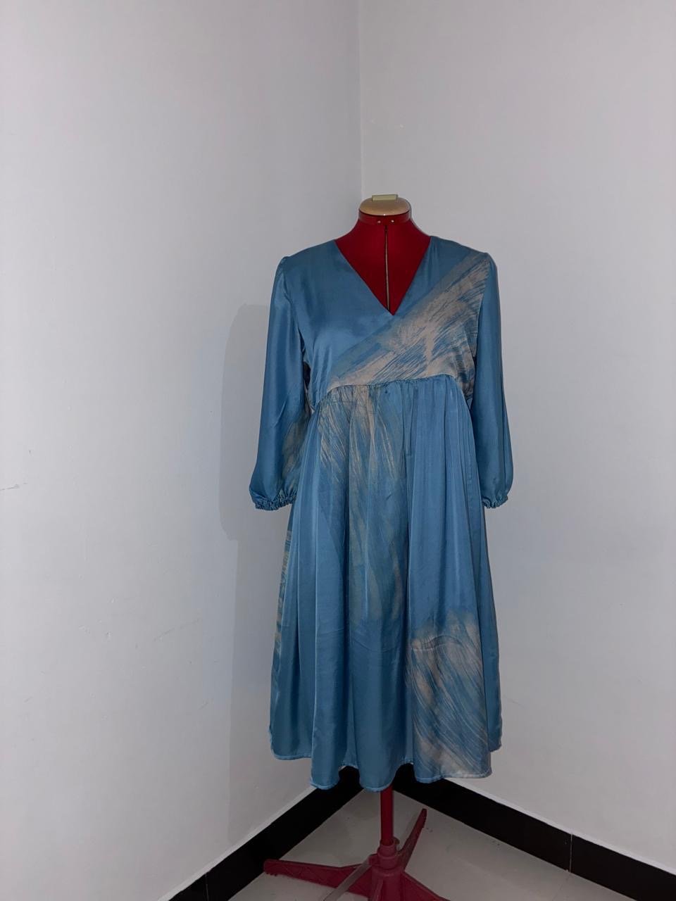 Sky Blue Batik Brushstroke Empire Dress